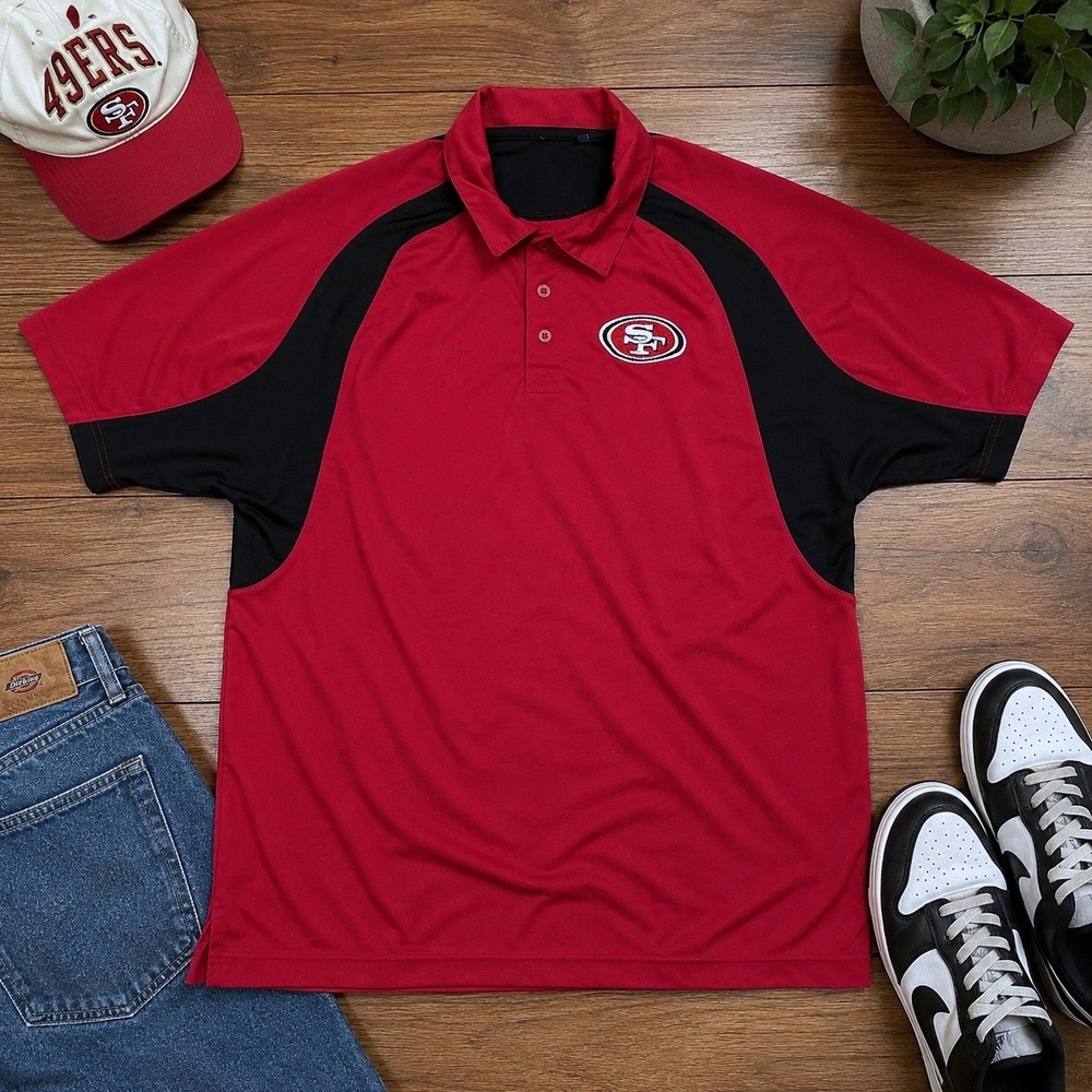 Vintage Y2K San Francisco 49ers NFL Polo Shirt Mens L / XL Oversized Red Black